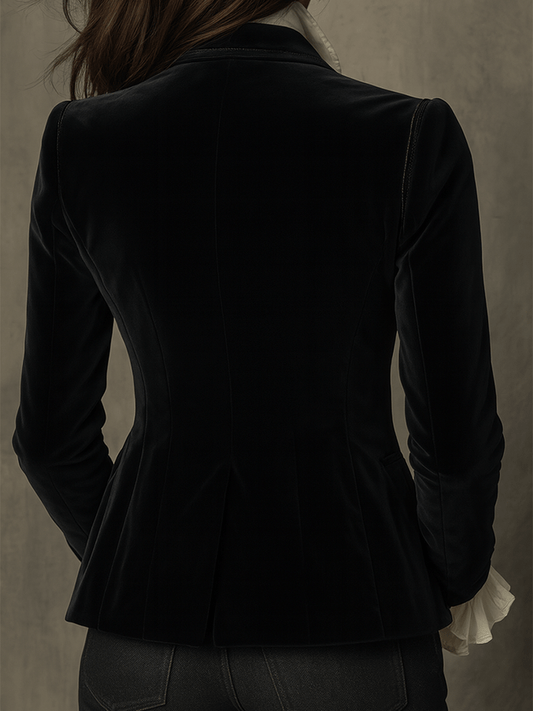 Chic Black Velvet Blazer with Embroidery