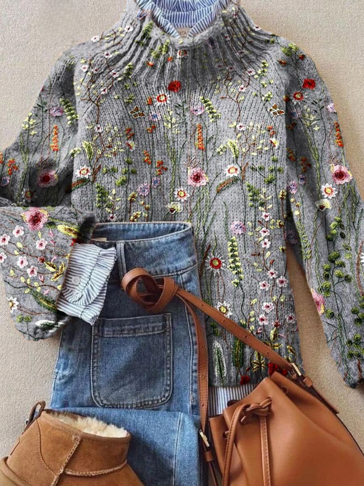 Abigail | Classic Floral Turtleneck Sweater