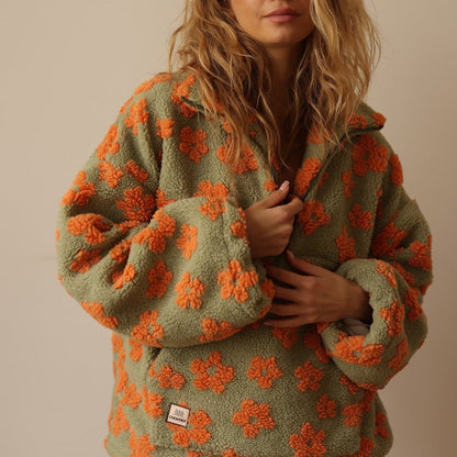 Warm Fleece Sweater with Floral Print