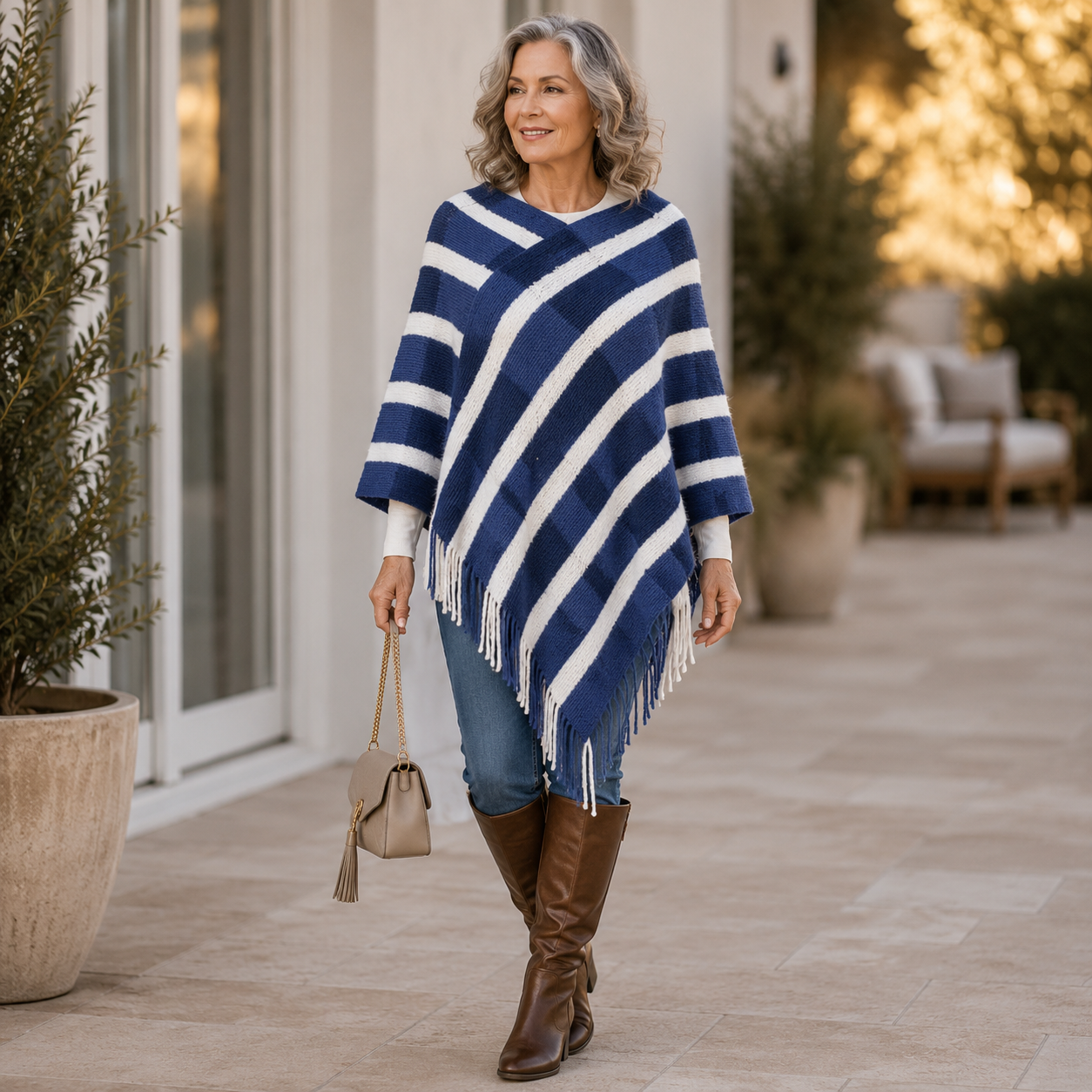 SIENNA | CLASSIC STRIPE KNIT PONCHO