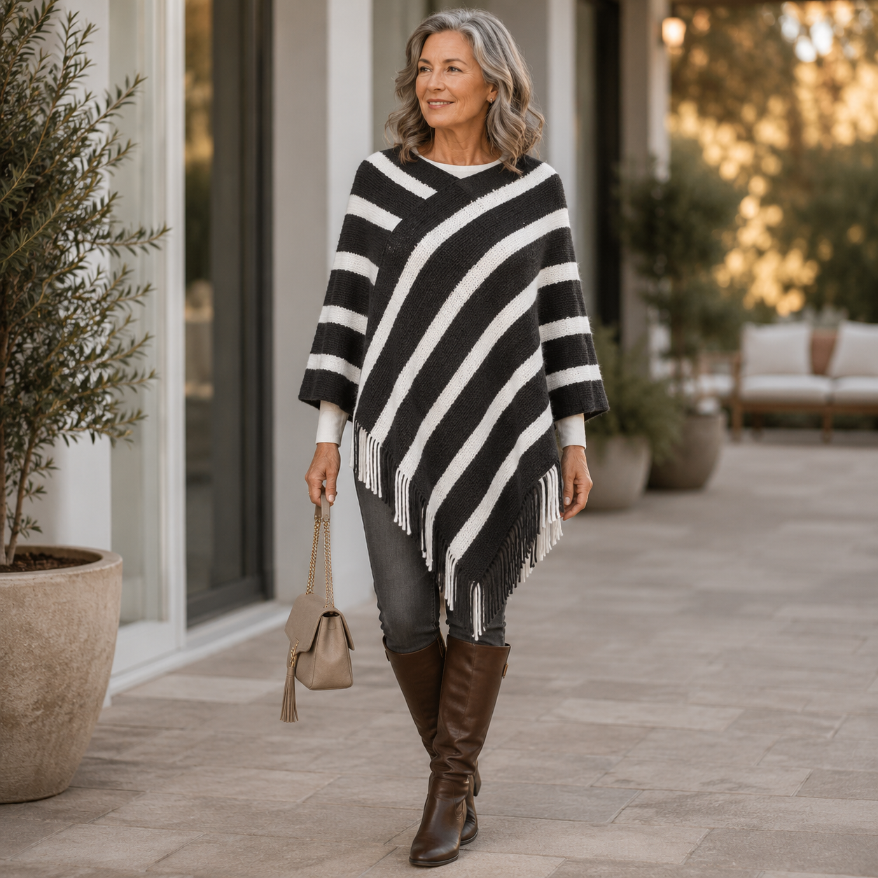SIENNA | CLASSIC STRIPE KNIT PONCHO