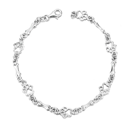 Limited Edition Pure Silver Dog Paw and Bone Charms Bracelet