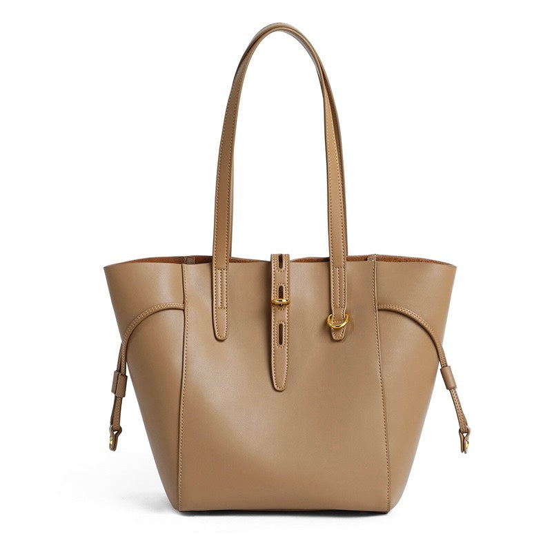 Genuine Leather Vintage Lock Buckle Tote Bag
