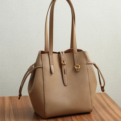 Genuine Leather Vintage Lock Buckle Tote Bag