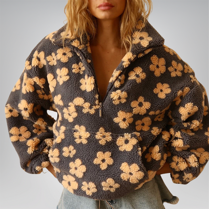 Warm Fleece Sweater with Floral Print