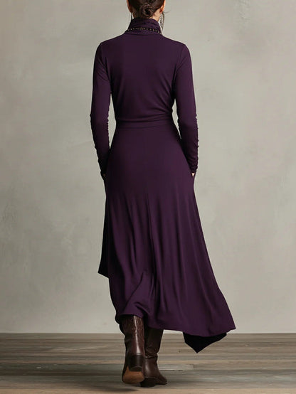 Arielle™ Vintage Asymmetrical Turtleneck Dress