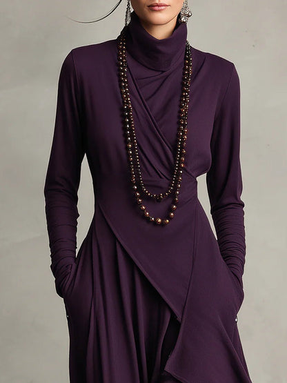Arielle™ Vintage Asymmetrical Turtleneck Dress