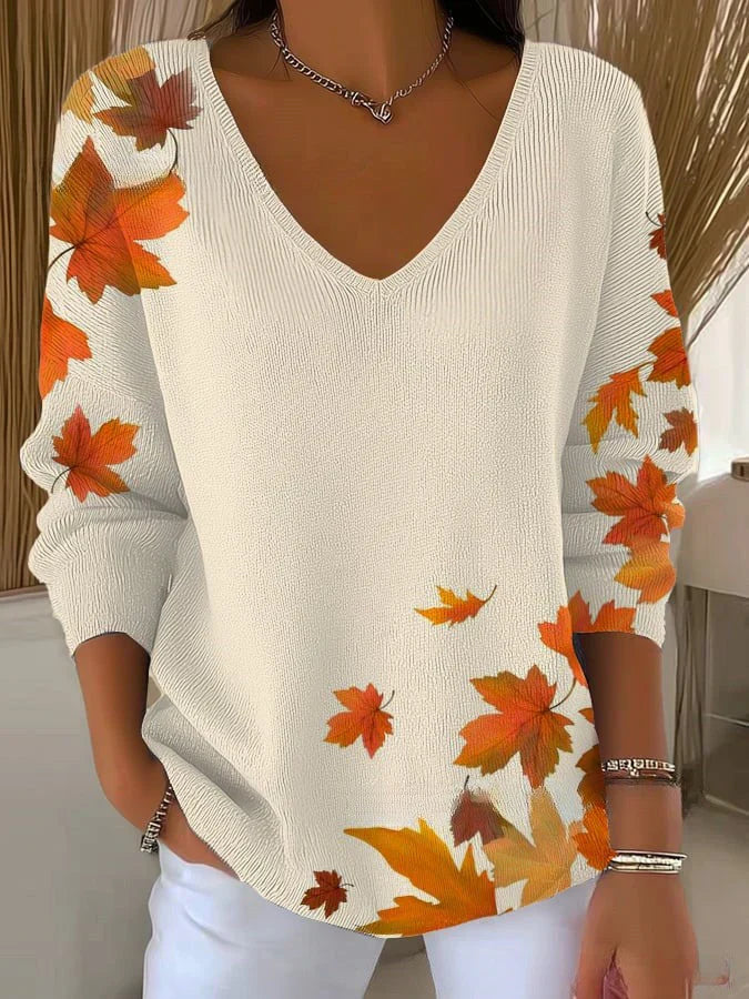 Althea | V-neck sweater with Leaf Pattern